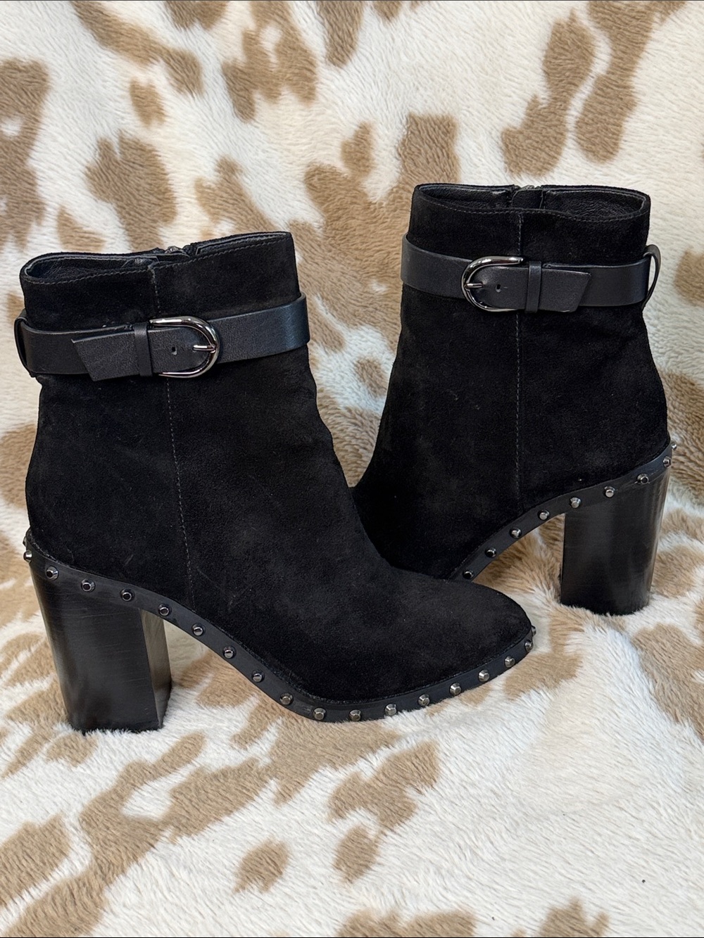 Michael Kors Black Suede Studded Buckle Ankle Boots